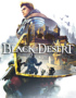 Cover art for the video game Black Desert showing an armored hero with a medieval city in the background and the game title across the center
