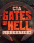 Circular emblem with bold red text 'GATES HELL' and a white banner reading 'LIBERATION'; small 'CTA' at the top.