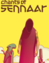 Stylized poster: a tall, hooded, faceless figure in a red robe stands on a yellow background with abstract shapes and large text above.