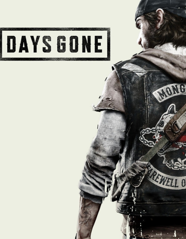 Days Gone cover art: a rugged biker seen from behind, wearing a distressed jacket with patches on a pale background.