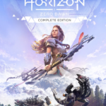 Aloy, the female archer, stands with a bow ready as robotic machines approach in a mountainous landscape on the Horizon Zero Dawn Complete Edition cover
