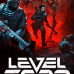 Sci-fi shooter game cover showing two armored soldiers fighting a fiery demon in a lava-filled landscape, with the title 'LEVEL ZERO' at the bottom.