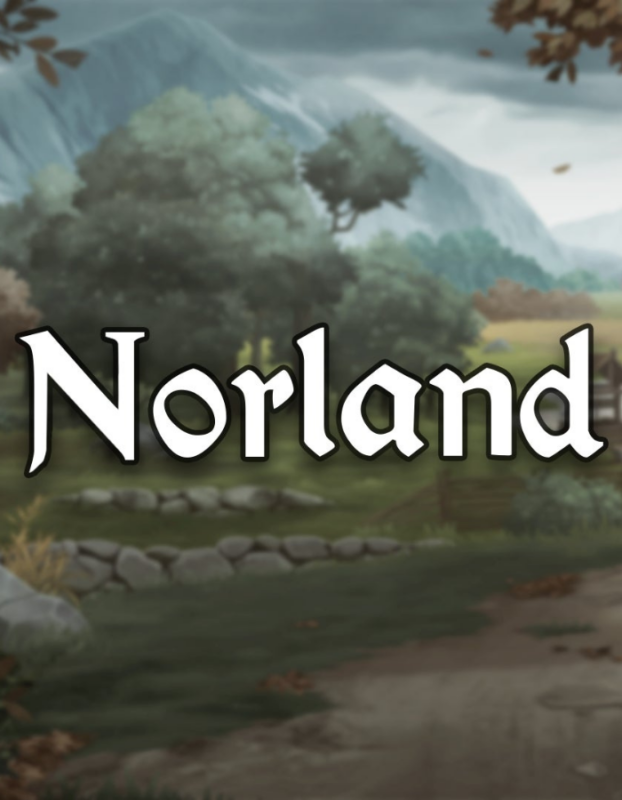 The game or title screen displaying the word 'Norland' over a blurred rural landscape with trees and hills.