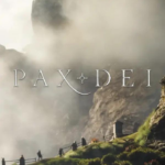 Cover art for Pax Dei: a foggy mountain landscape with hikers along a winding path and the Pax Dei title across the scene.