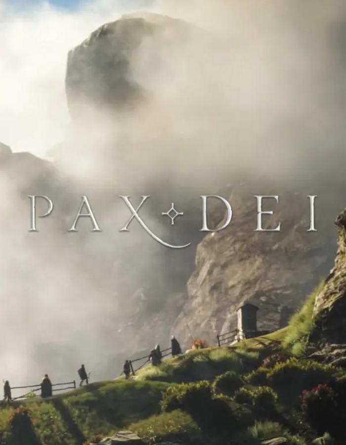 Pax-Dei-GGKeyspng - Cheap Keys Cover art for Pax Dei: a foggy mountain landscape with hikers along a winding path and the Pax Dei title across the scene.