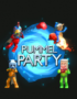 Promo poster for Pummel Party with four colorful voxel characters around a glowing blue portal and the bold title 'Pummel Party'.