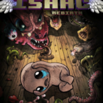 The Binding of Isaac: Rebirth cover art showing a wide-eyed baby on a wooden floor surrounded by grotesque monsters.