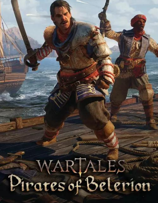 Video game cover showing two armored pirates fighting on a wooden ship deck with the sea in the background and the game title at the bottom.