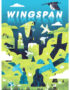 Colorful Wingspan poster featuring stylized birds in flight over a bright green landscape and blue sky.