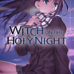 Cover art of a girl with long flowing hair, teal eyes, and a plaid scarf, facing left under a purple-blue sky; text reads 'Witch on the Holy Night'