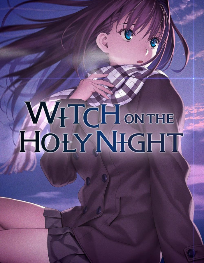 Witch-On-The-Holy-Night-GG-Keyspng - Cheap Keys Cover art of a girl with long flowing hair, teal eyes, and a plaid scarf, facing left under a purple-blue sky; text reads 'Witch on the Holy Night'